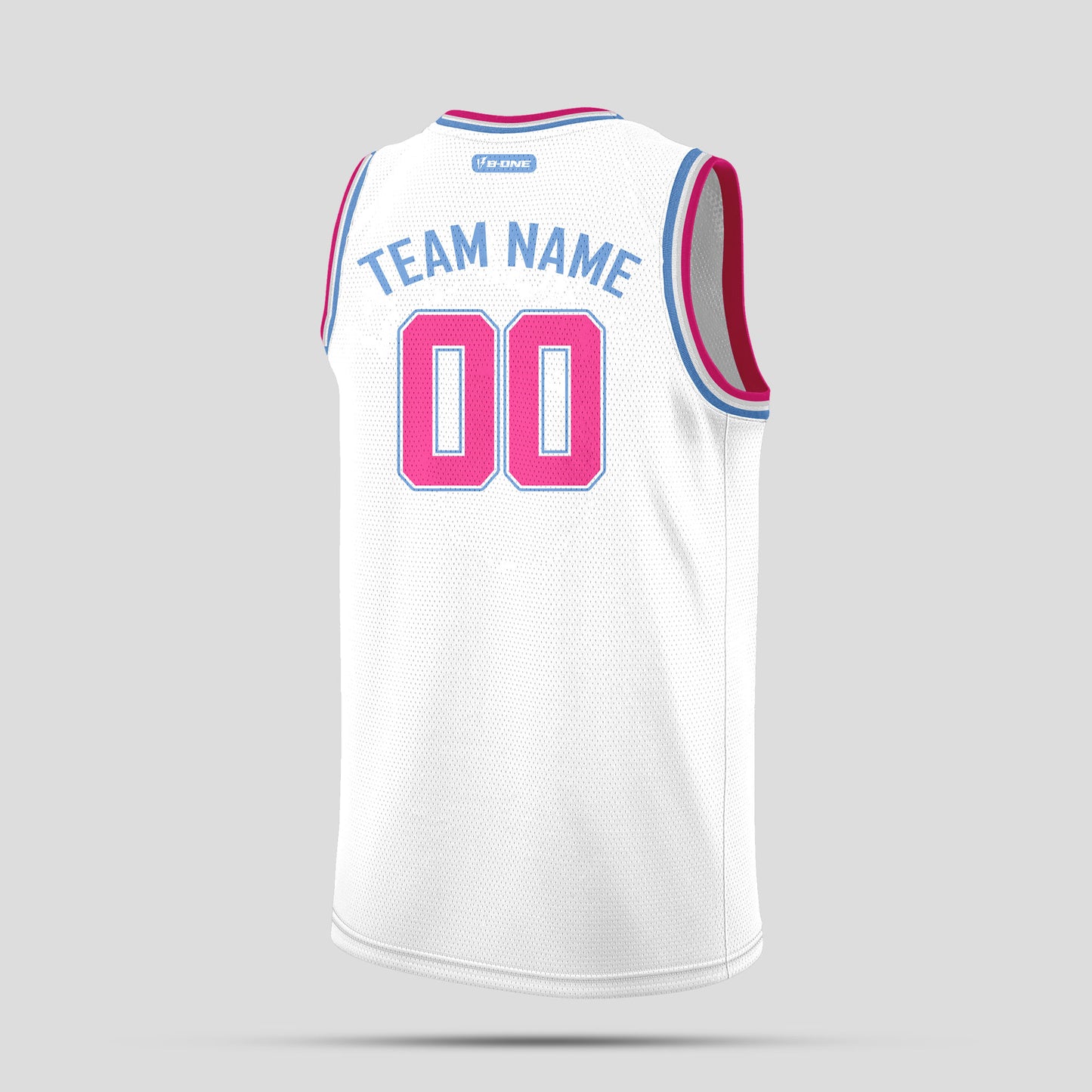 Custom Team Name White, Pink & Blue Basketball Jerseys – Stylish & Personalized