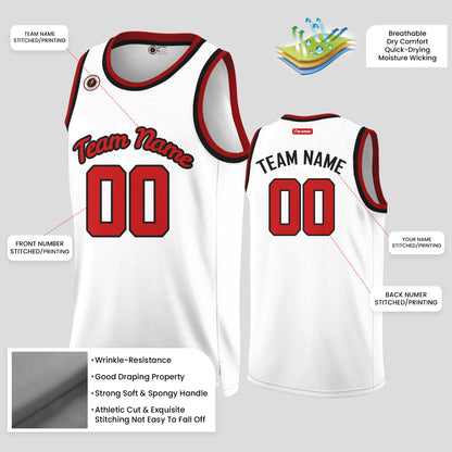 Custom Team Name White & Red Basketball Jerseys – Stylish & Personalized