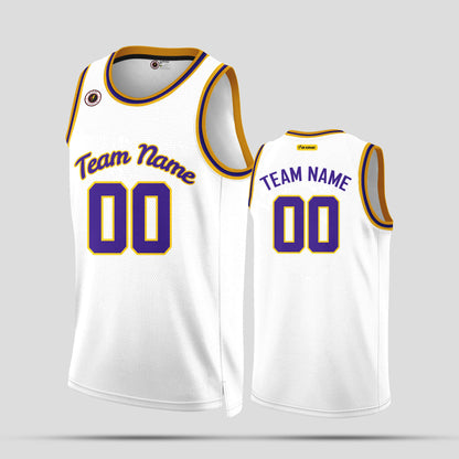 Custom Team Name White, Yellow & Purple Basketball Jerseys – Vibrant & Personalized