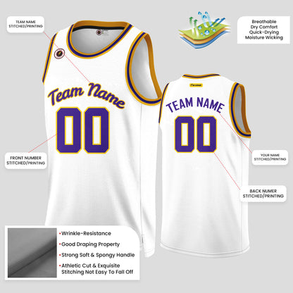 Custom Team Name White, Yellow & Purple Basketball Jerseys – Vibrant & Personalized