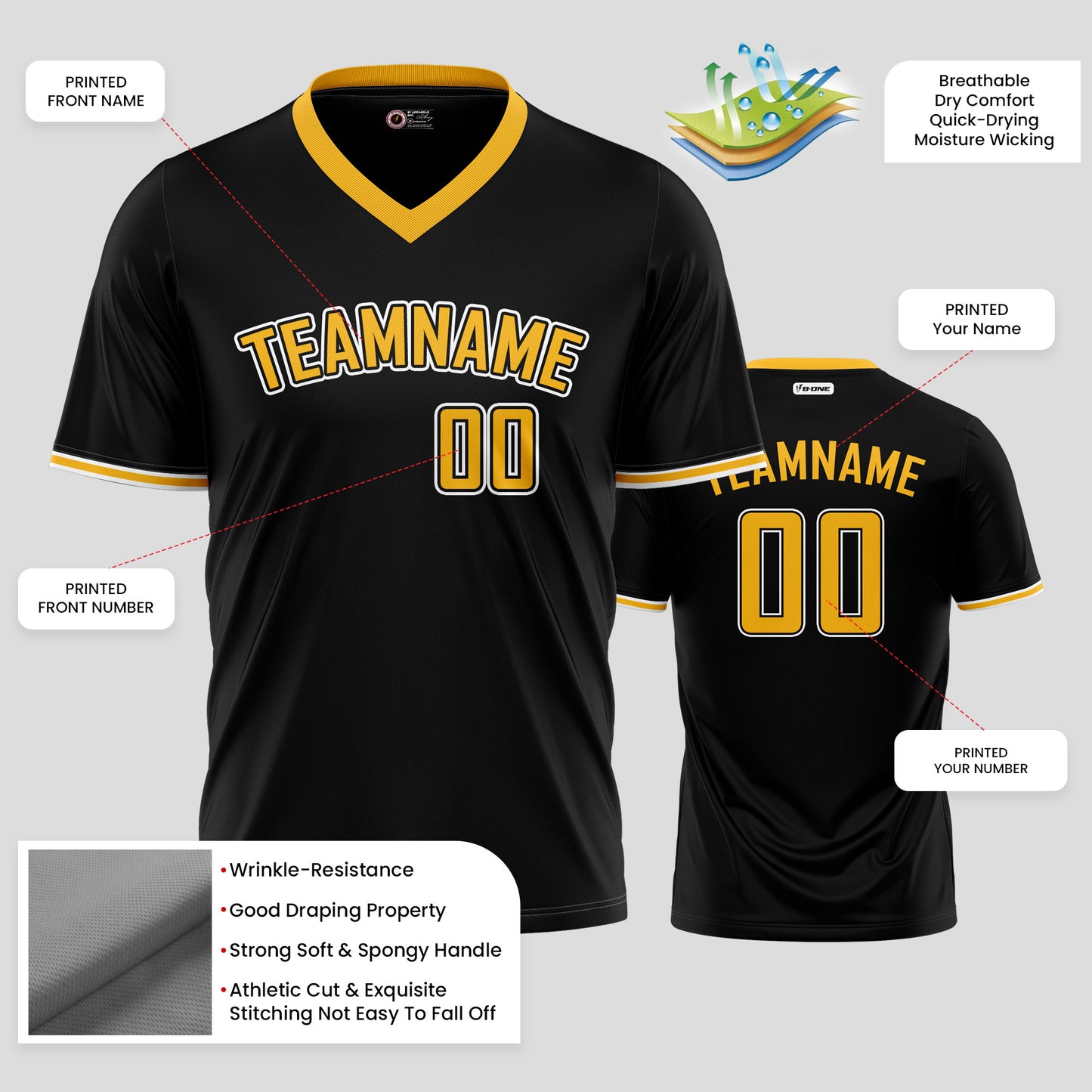 Premium Custom Team Name T-Shirts - Yellow & Black Quality Apparel