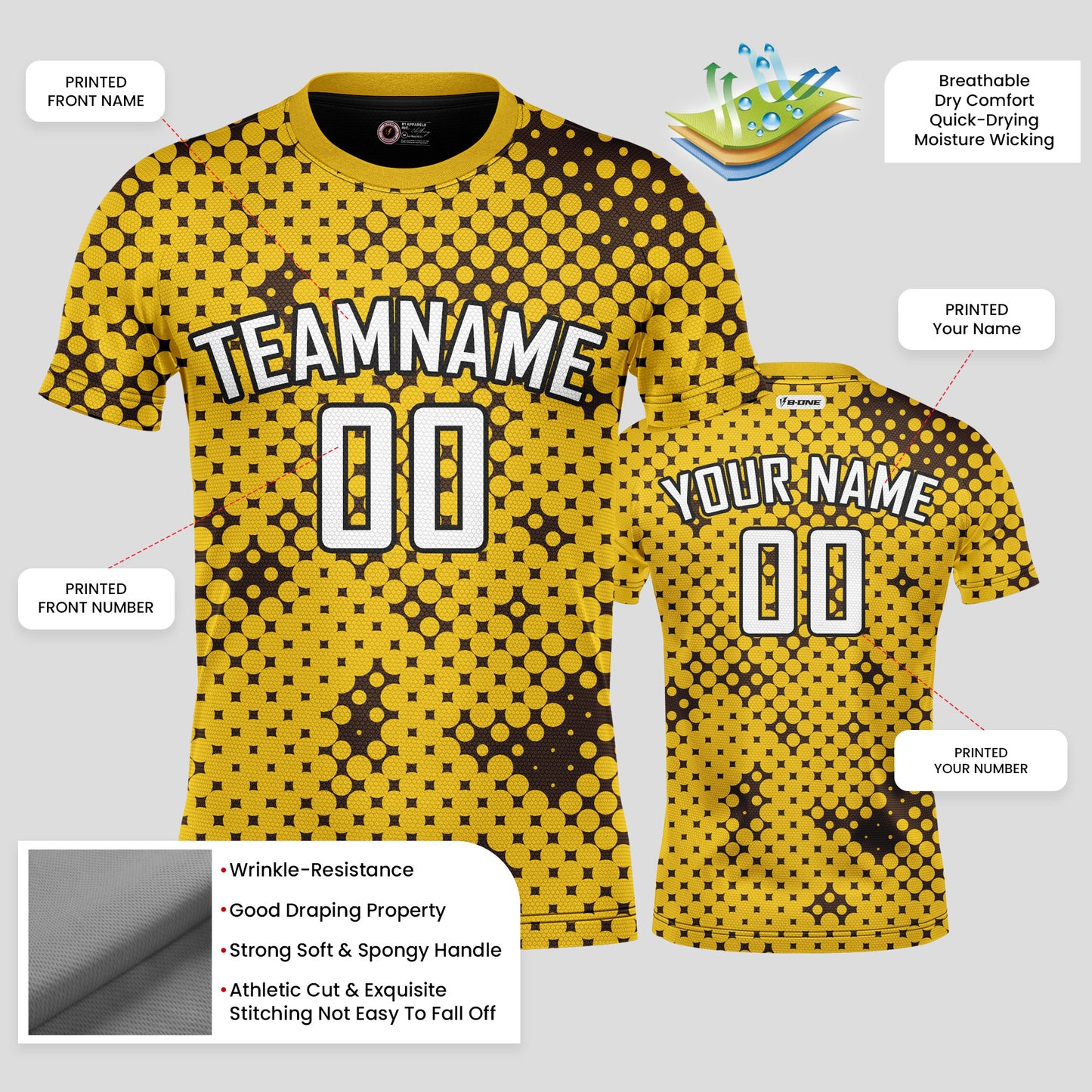 Custom Yellow, Black & White Soccer Jerseys with Personalized Team Name