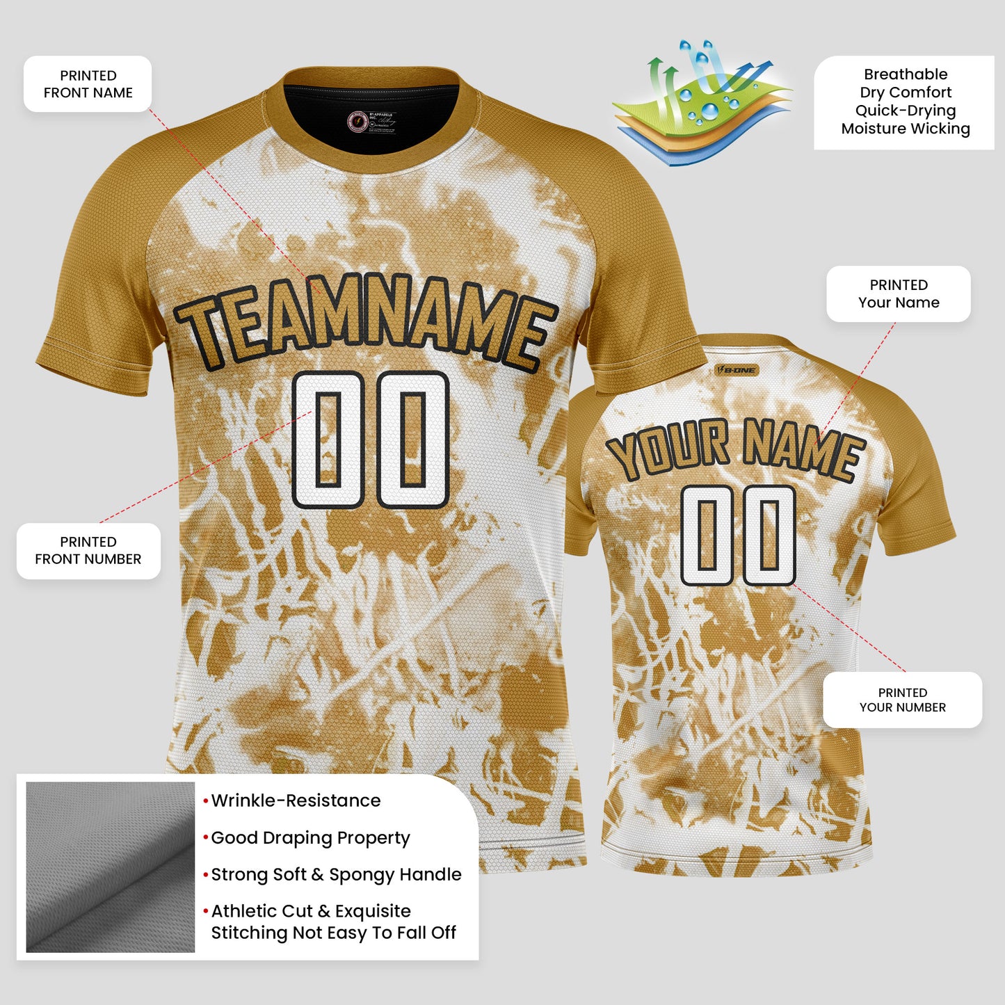 Custom Yellow, Gold & White Soccer Jerseys with Personalized Team Name