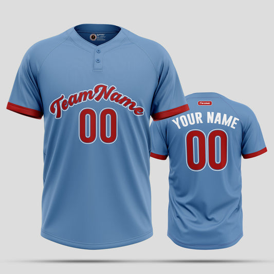 Custom Team Navy Blue and Red Baseball Jersey