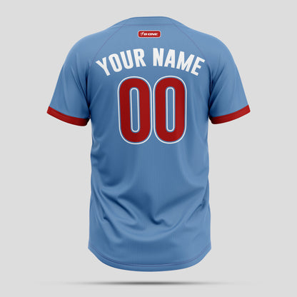 Custom Team Navy Blue and Red Baseball Jersey