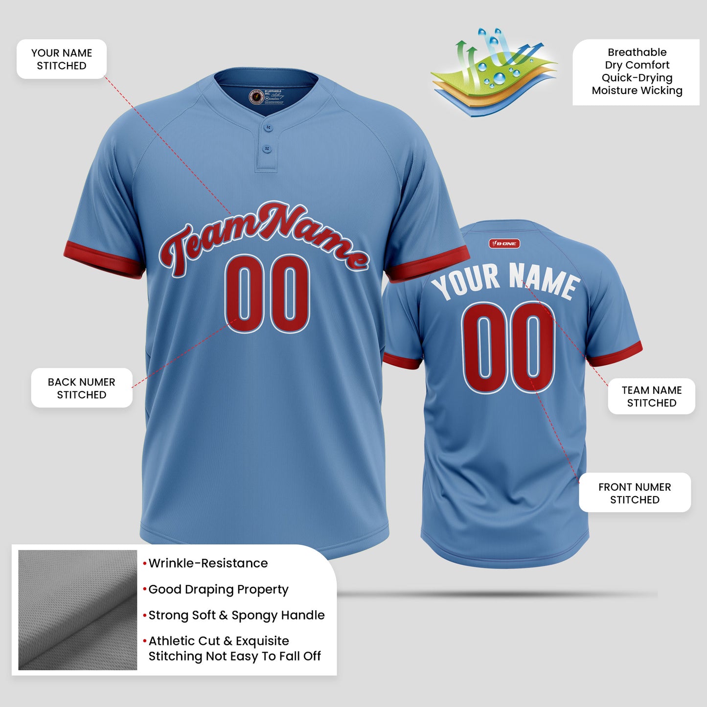 Custom Team Navy Blue and Red Baseball Jersey