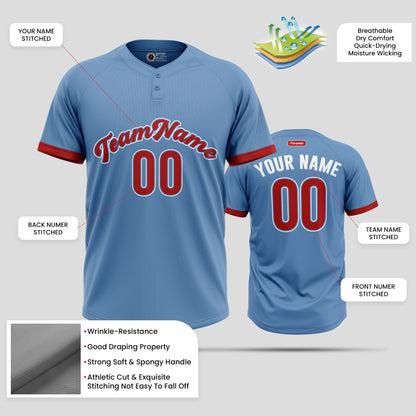 Custom Team Navy Blue and Red Baseball Jersey