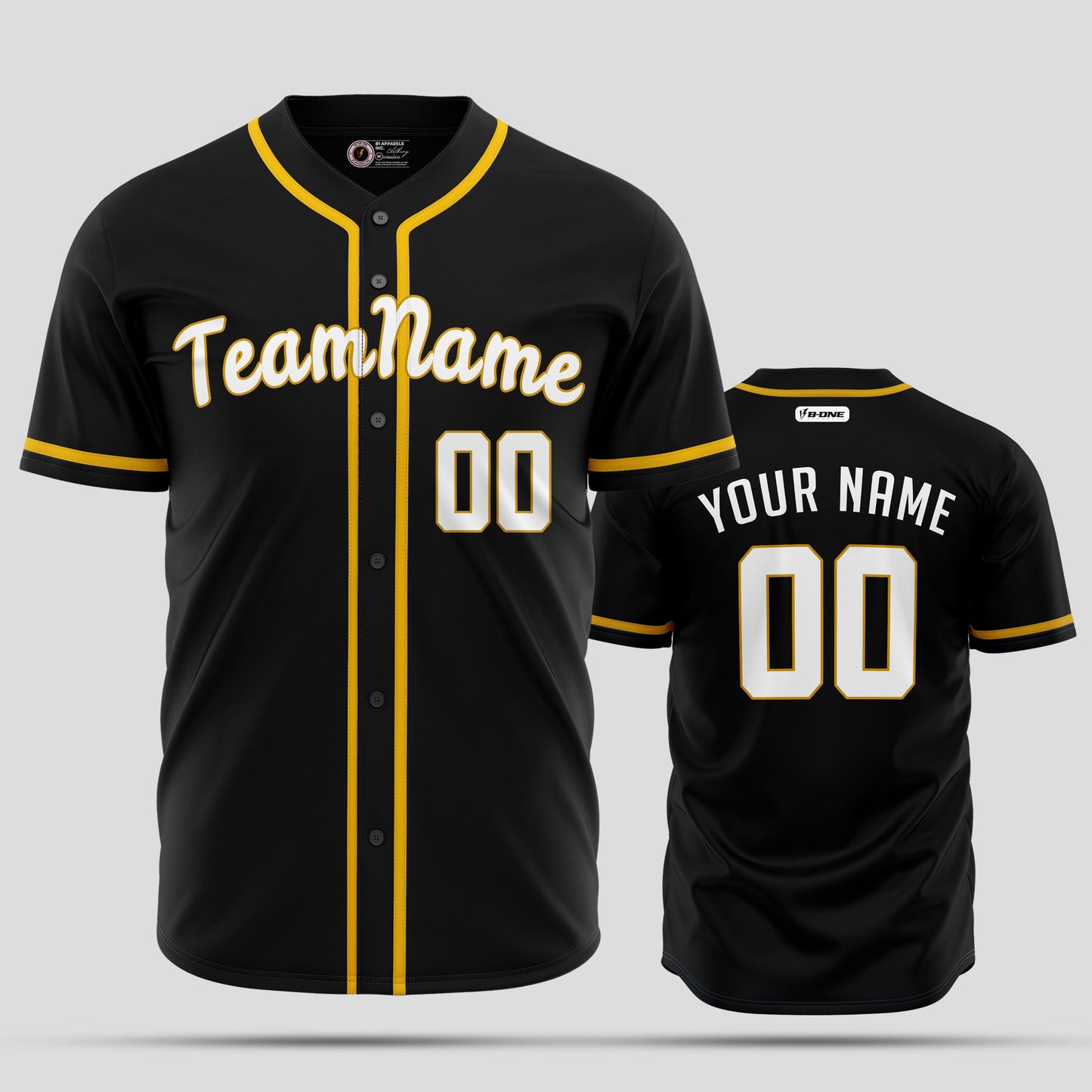 Custom Team Number Black, Gold & White Baseball Jersey