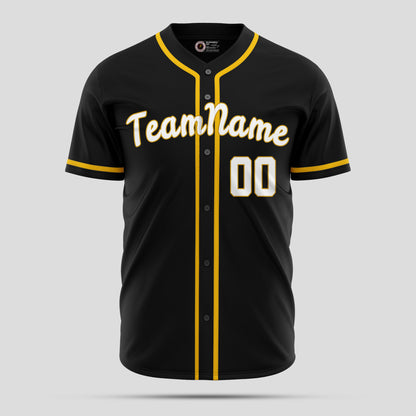 Custom Team Number Black, Gold & White Baseball Jersey