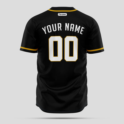 Custom Team Number Black, Gold & White Baseball Jersey