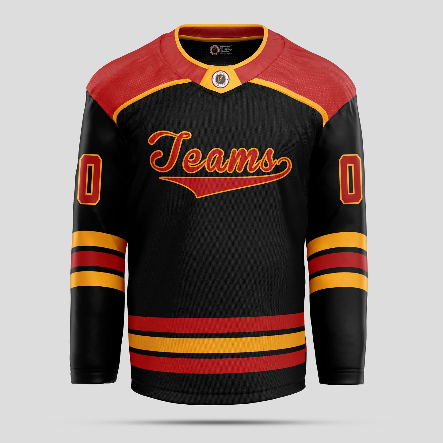 Custom Team Number Black and Red Authentic Hockey Jersey