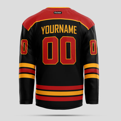 Custom Team Number Black and Red Authentic Hockey Jersey