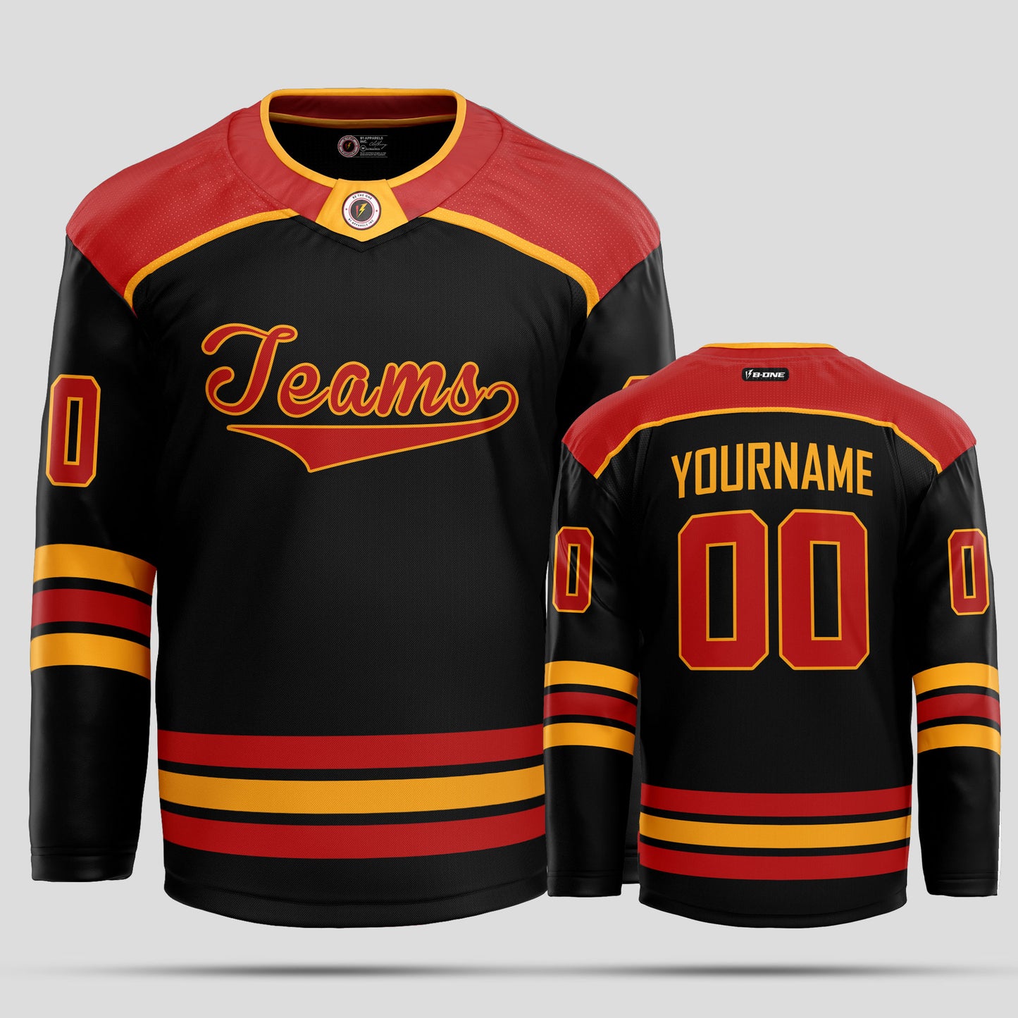 Custom Team Number Black and Red Authentic Hockey Jersey