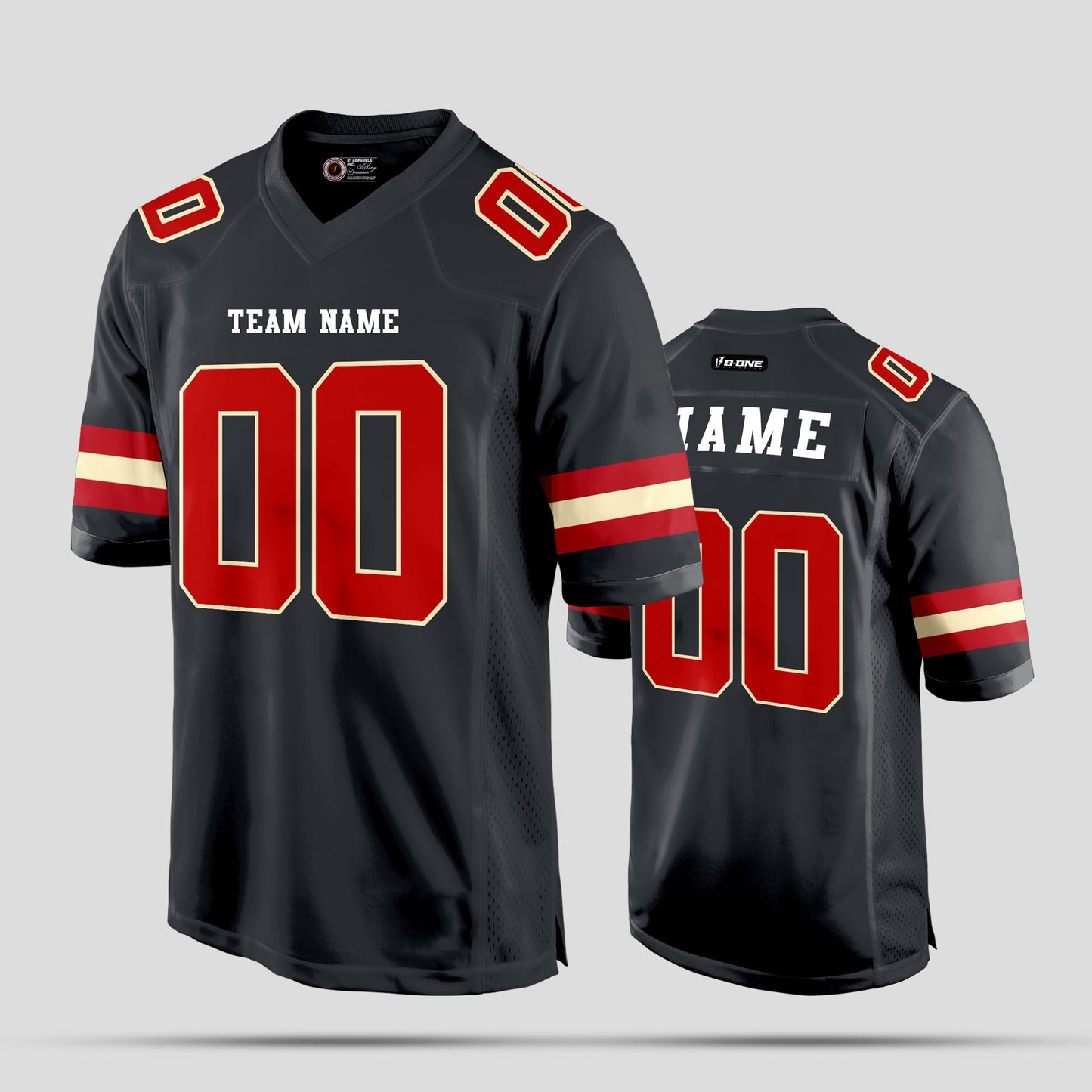 Custom Team Number Black, Red, and White Football Jersey – Personalized Performance Wear