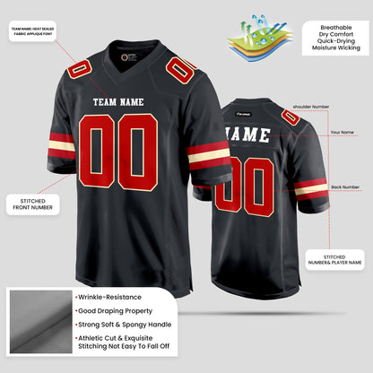 Custom Team Number Black, Red, and White Football Jersey – Personalized Performance Wear