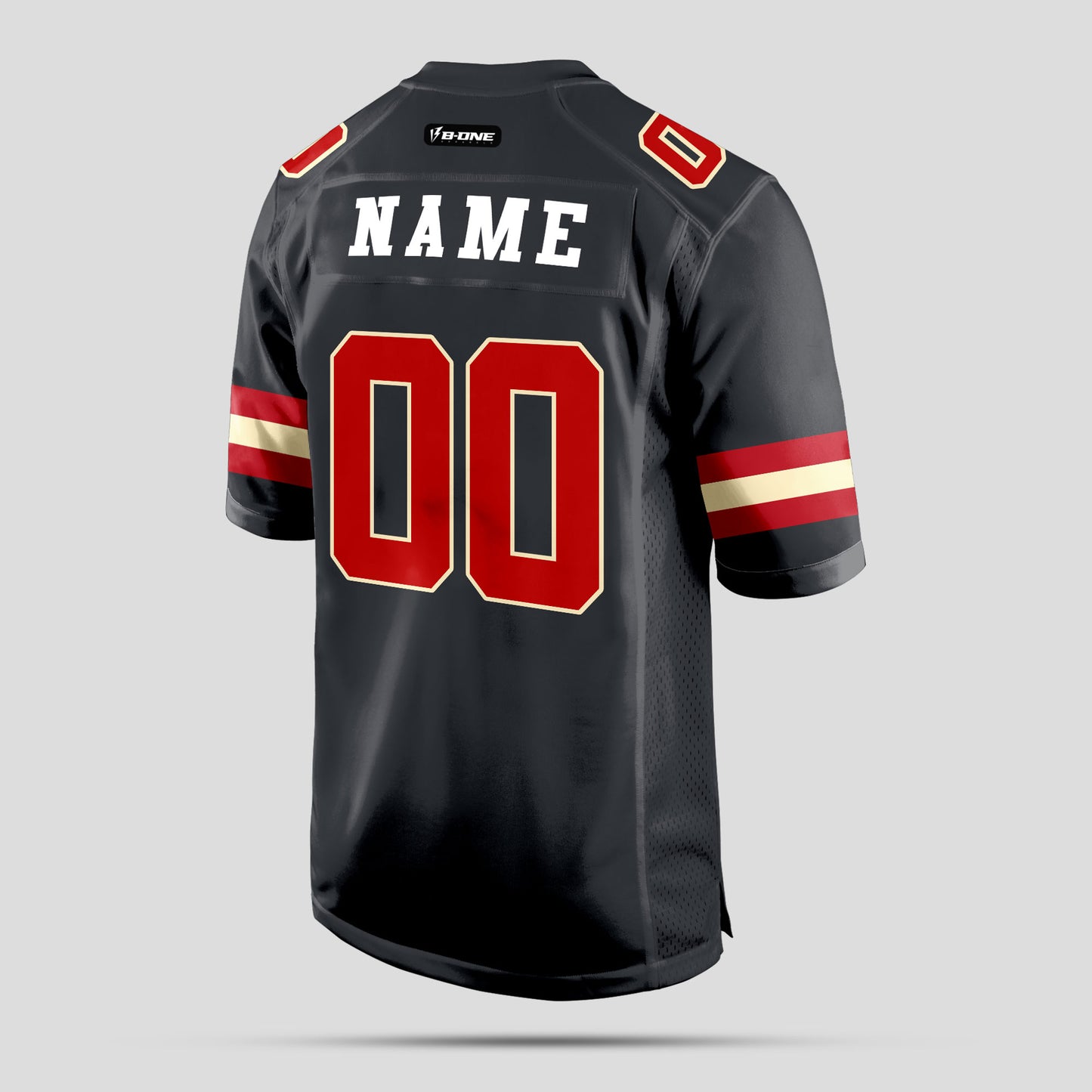 Custom Team Number Black, Red, and White Football Jersey – Personalized Performance Wear