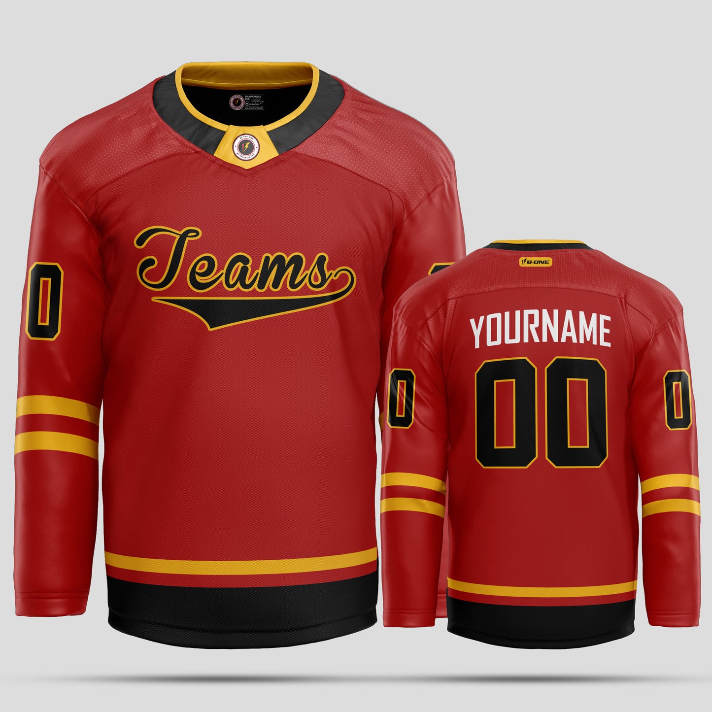 Custom Team Number Black, Red, and Yellow Hockey Jersey – Personalized & Dynamic