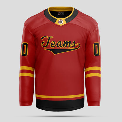 Custom Team Number Black, Red, and Yellow Hockey Jersey – Personalized & Dynamic