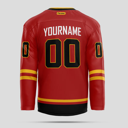 Custom Team Number Black, Red, and Yellow Hockey Jersey – Personalized & Dynamic