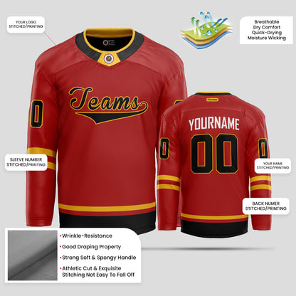 Custom Team Number Black, Red, and Yellow Hockey Jersey – Personalized & Dynamic