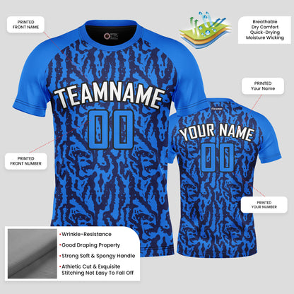 Custom Team Number Soccer Jerseys – Blue Pattern Personalized Uniforms