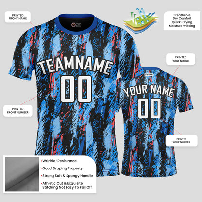 Custom Team Number Soccer Jerseys – Blue Pattern Personalized Uniforms