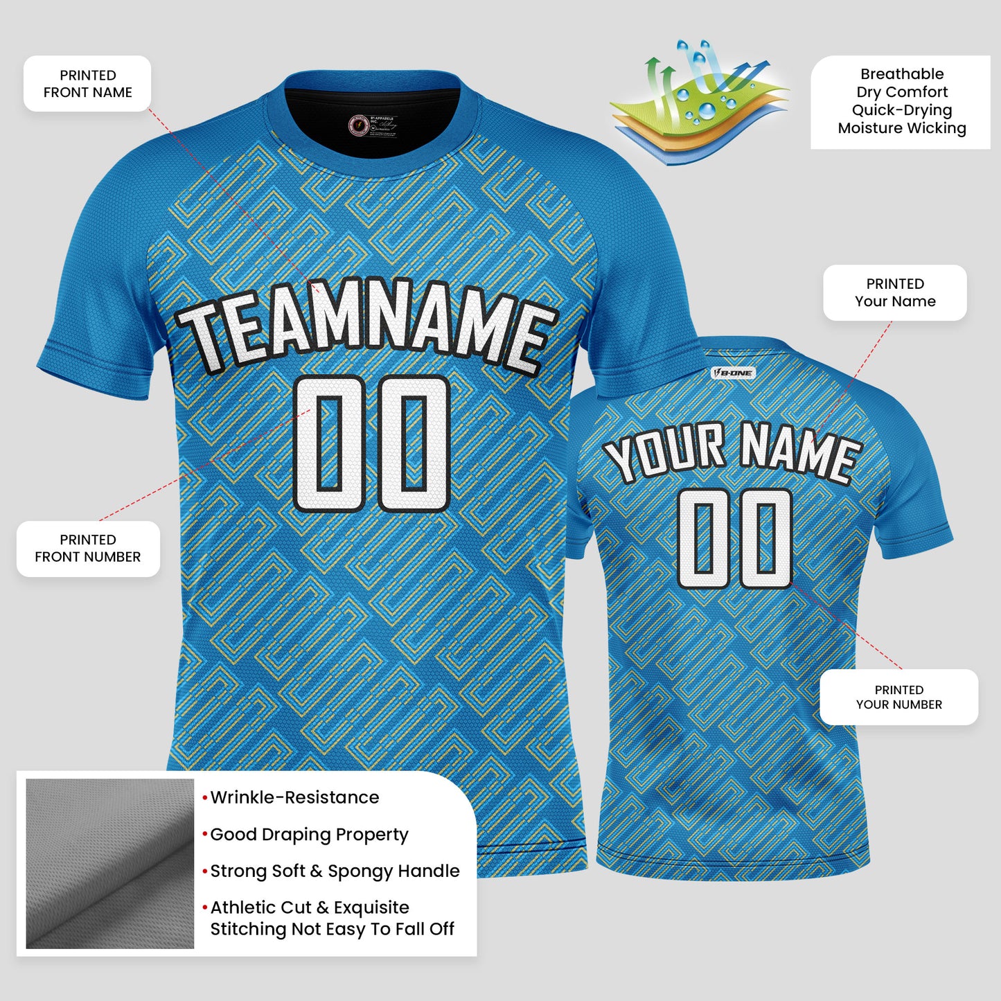 Custom Blue Soccer Jerseys with Personalized Team Numbers