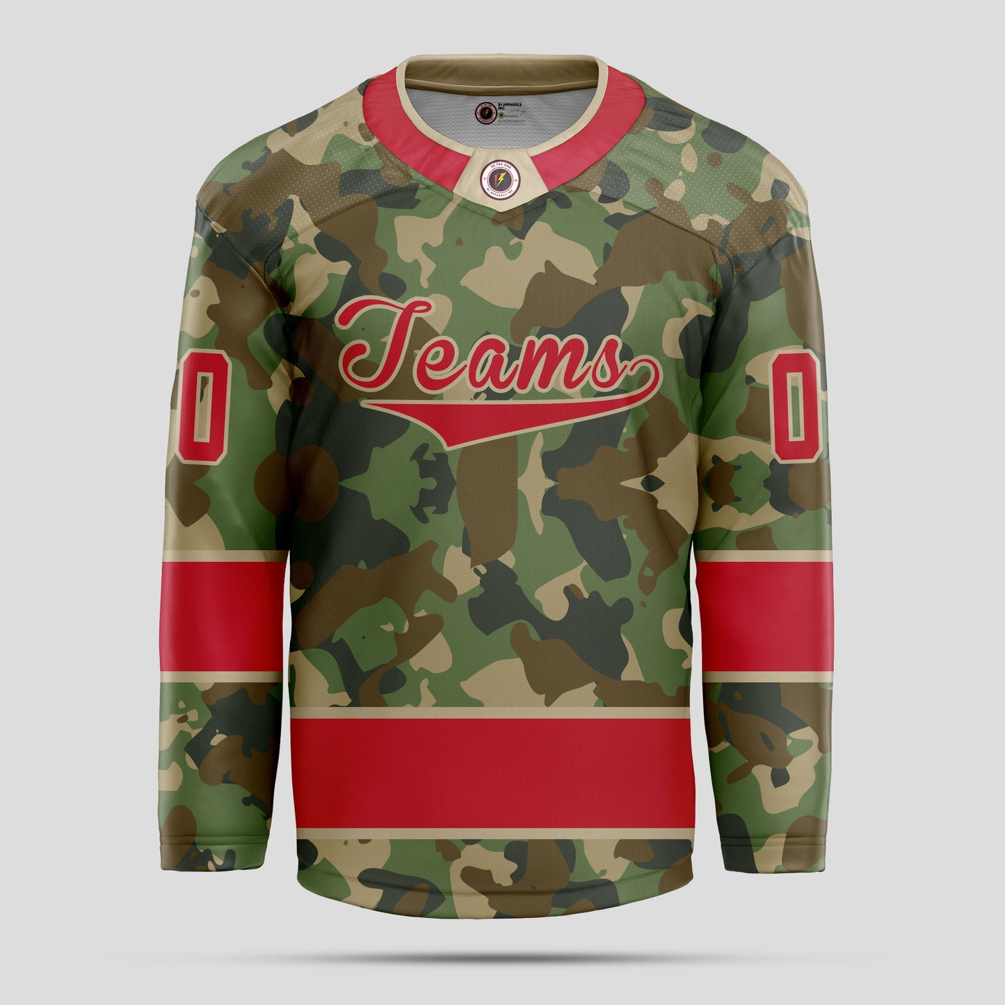 Custom Team Number Red Camo Hockey Jersey - Personalized & Durable