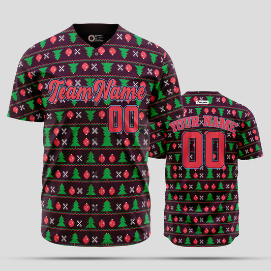 Custom 3D Christmas Pattern Baseball Jersey with Team Number