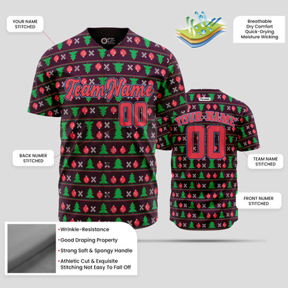 Custom 3D Christmas Pattern Baseball Jersey with Team Number