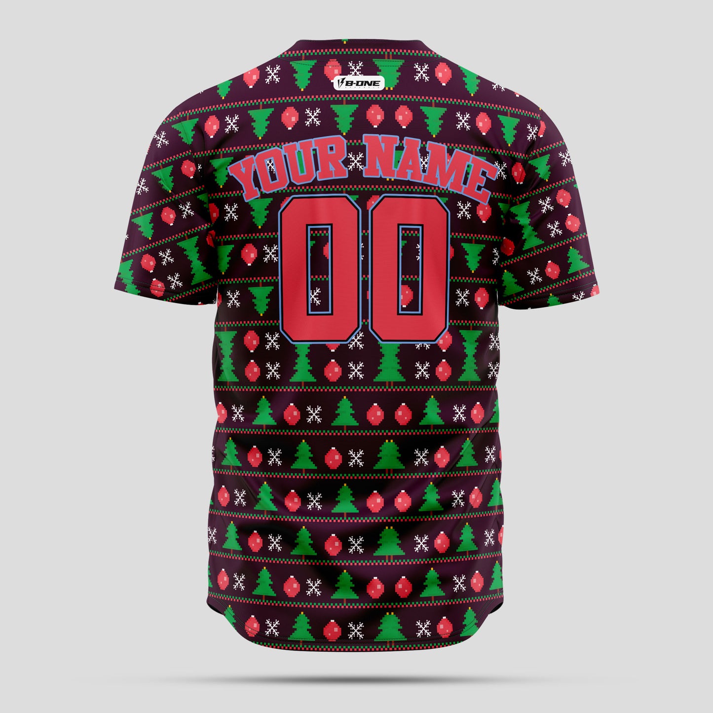 Custom 3D Christmas Pattern Baseball Jersey with Team Number