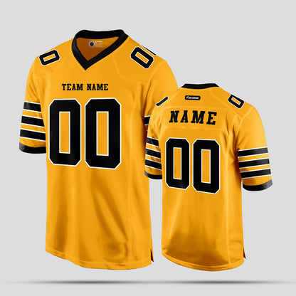 Custom Team Number Gold and Black Football Jersey with Personalized Number