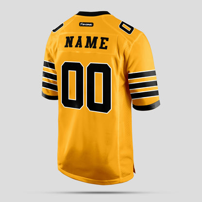 Custom Team Number Gold and Black Football Jersey with Personalized Number