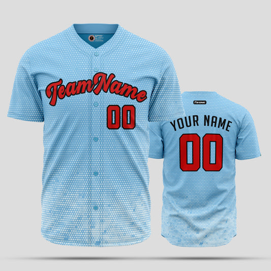 Custom Light Blue & Gradient Red Baseball Jersey with Team Number