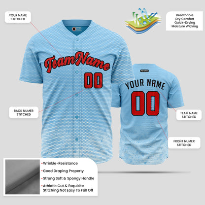 Custom Light Blue & Gradient Red Baseball Jersey with Team Number