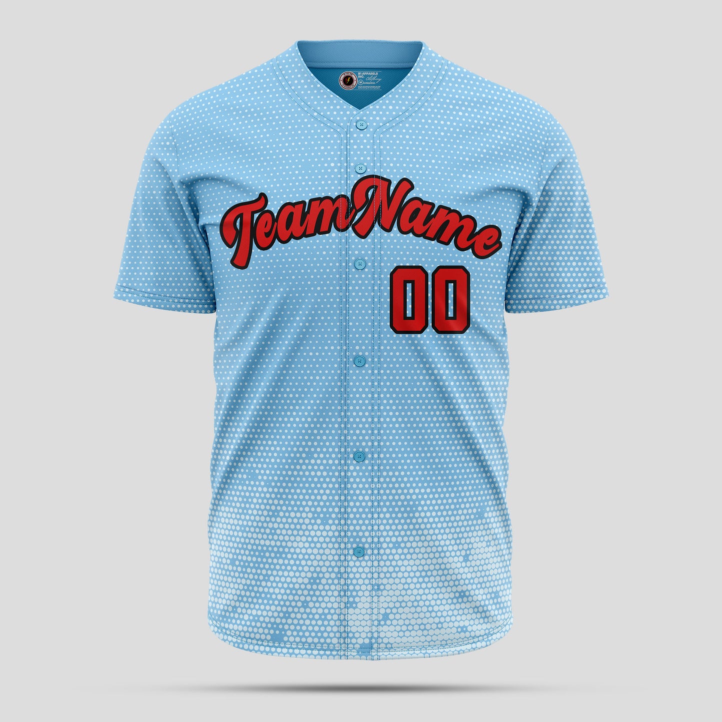 Custom Light Blue & Gradient Red Baseball Jersey with Team Number