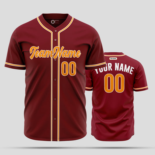 Custom Team Number Maroon, Yellow & White Baseball Jersey