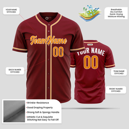 Custom Team Number Maroon, Yellow & White Baseball Jersey