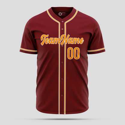 Custom Team Number Maroon, Yellow & White Baseball Jersey