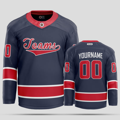 Custom Team Number Navy Blue and Red Hockey Jersey - Personalized Teamwear