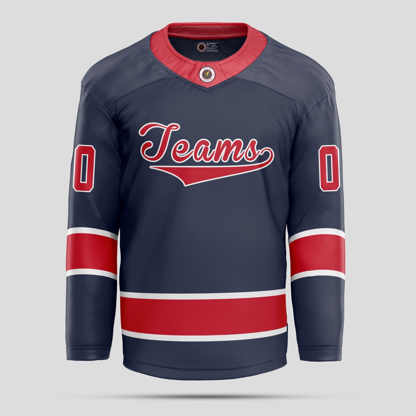 Custom Team Number Navy Blue and Red Hockey Jersey - Personalized Teamwear