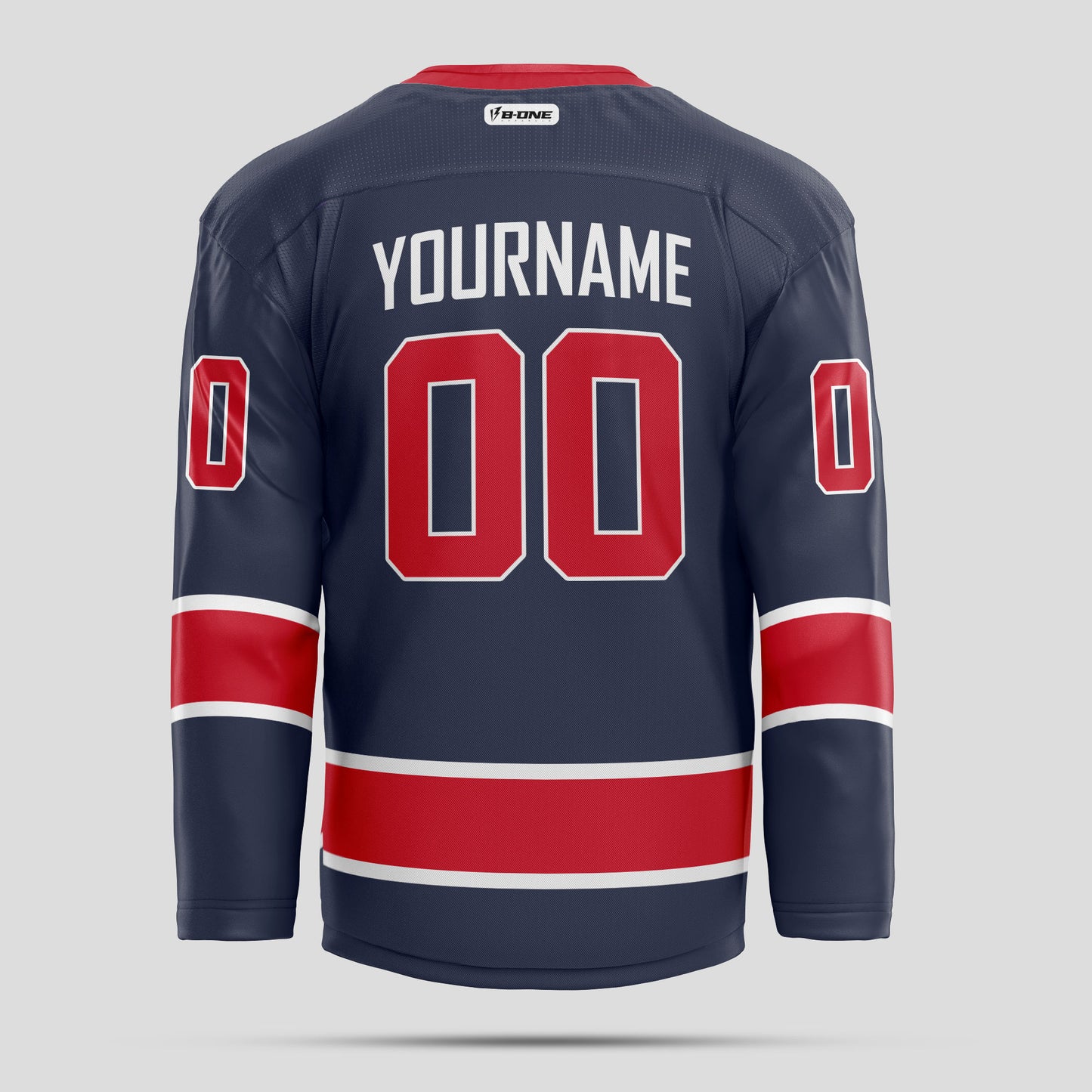 Custom Team Number Navy Blue and Red Hockey Jersey - Personalized Teamwear