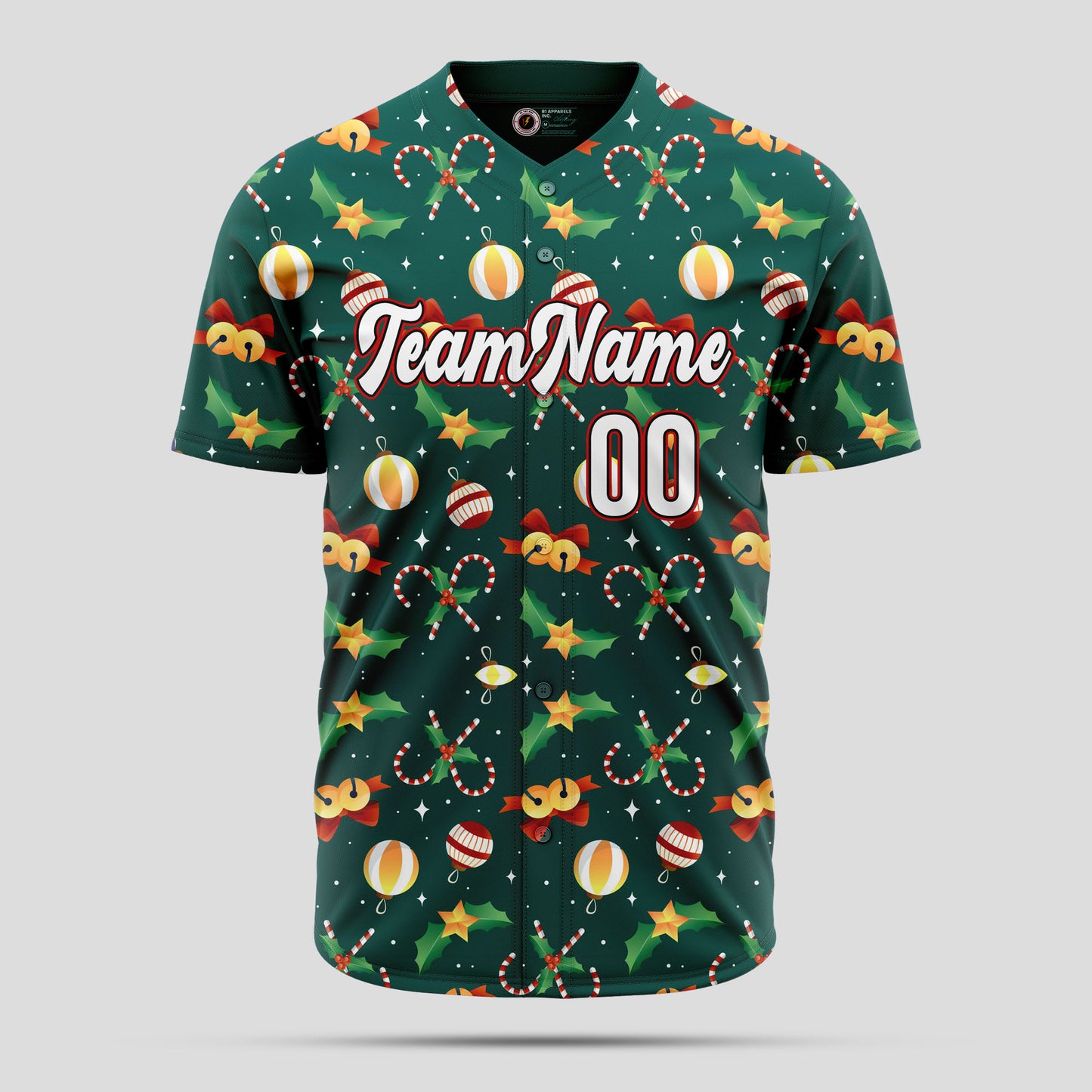 Custom Navy & Green 3D Christmas Baseball Jersey with Team Number