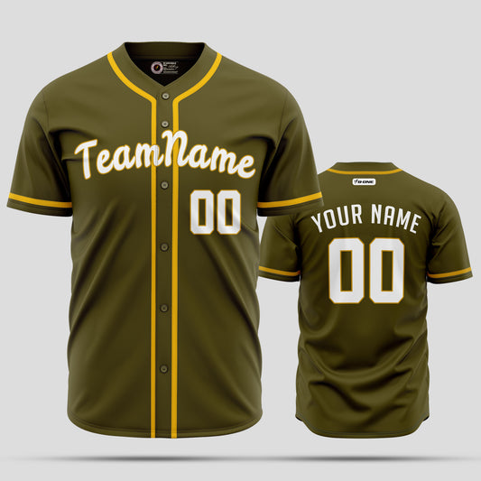 Custom Olive, Old Gold, and White Baseball Jersey with Team Number