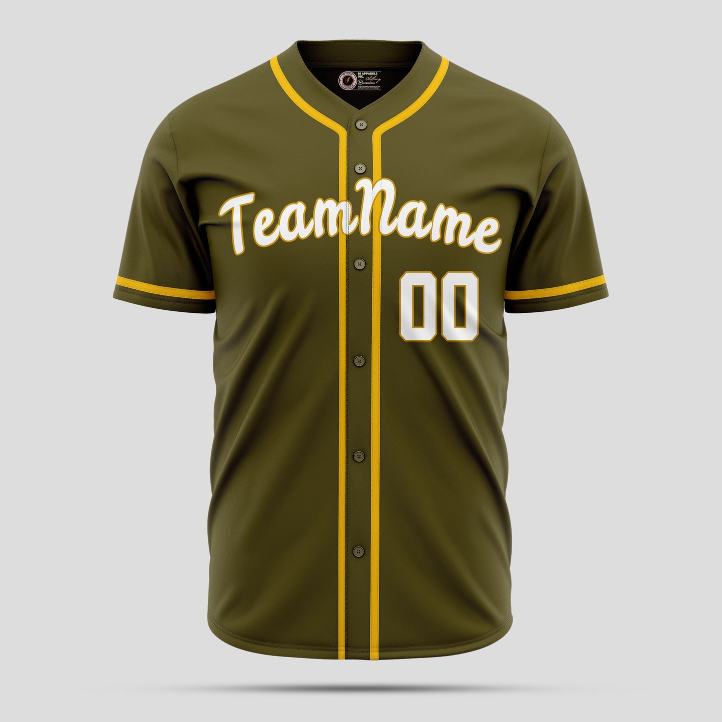 Custom Olive, Old Gold, and White Baseball Jersey with Team Number