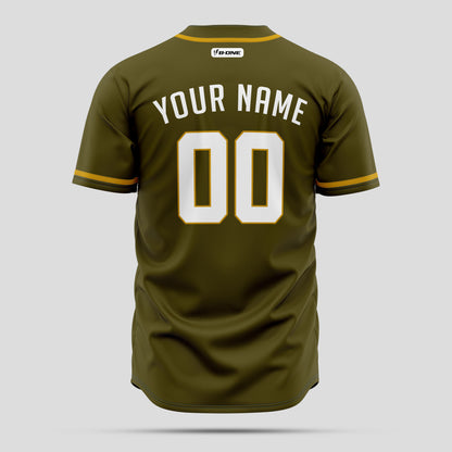 Custom Olive, Old Gold, and White Baseball Jersey with Team Number