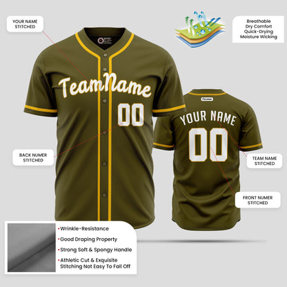 Custom Olive, Old Gold, and White Baseball Jersey with Team Number