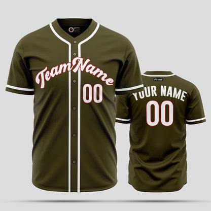 Custom Olive, White, and Red Baseball Jersey with Team Number