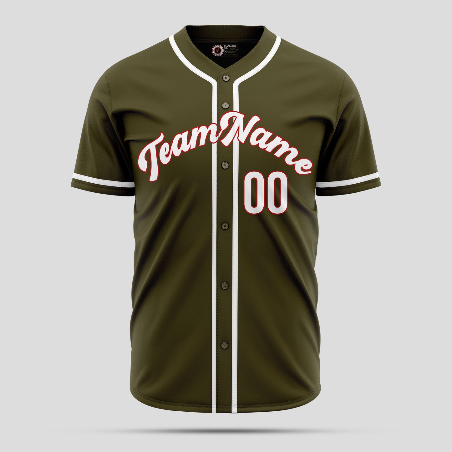 Custom Olive, White, and Red Baseball Jersey with Team Number