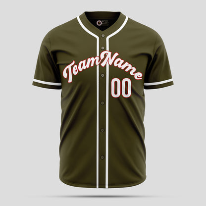 Custom Olive, White, and Red Baseball Jersey with Team Number